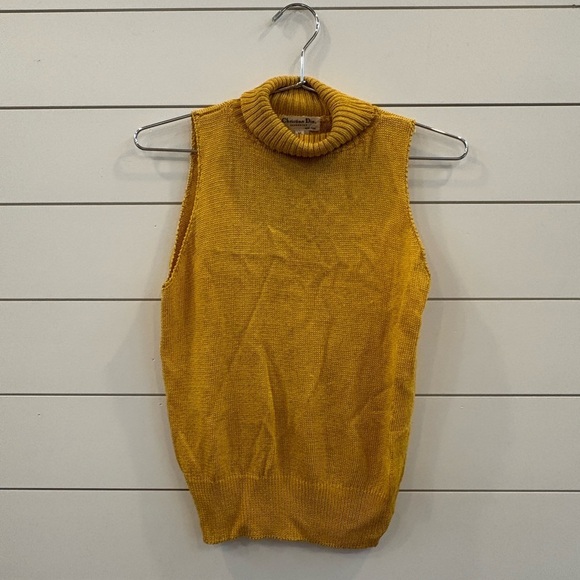 Dior Sweaters - Vintage Christian Dior Mustard Sleeveless Turtleneck Sweater